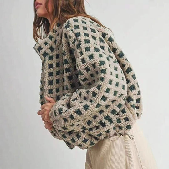 Damen kuschelige Fleecejacke im modernen Karodesign Fudus