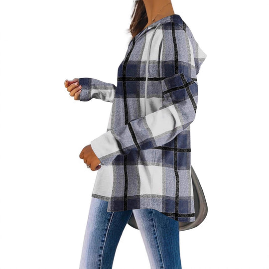 Damen Hoodie mit Karo-Design und V-Ausschnitt Fudus