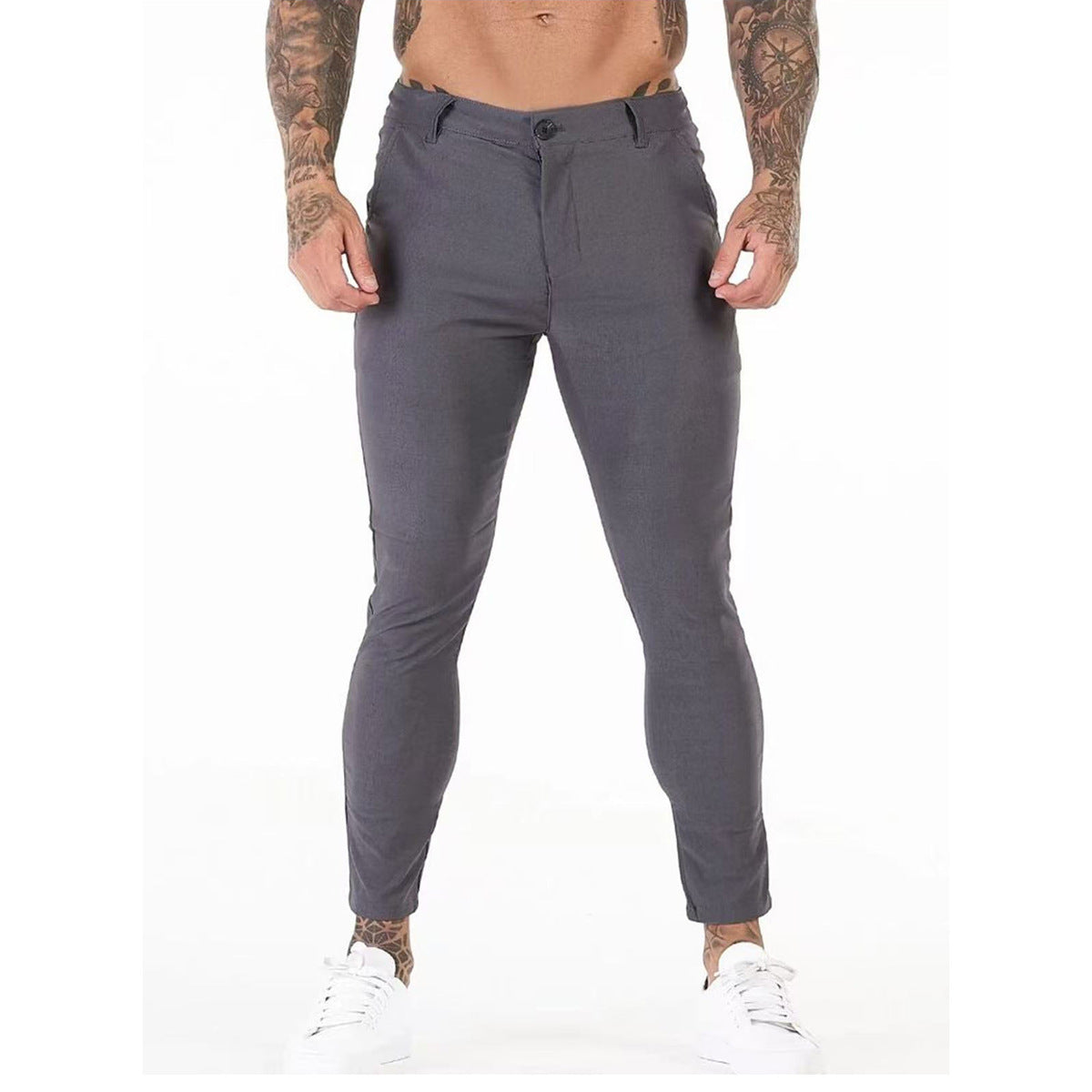 Herren Elegante Slim-Fit Chinos mit elastischem Bund und seitlichen Eingrifftaschen Fudus