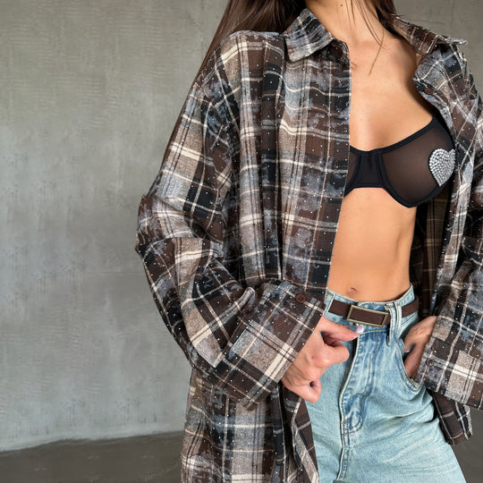 Damen Karierte Overshirt Fudus