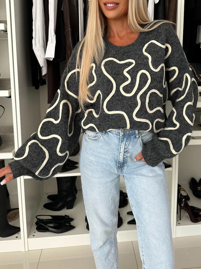 Damen kuscheliger Strickpullover mit kreativem Muster Fudus