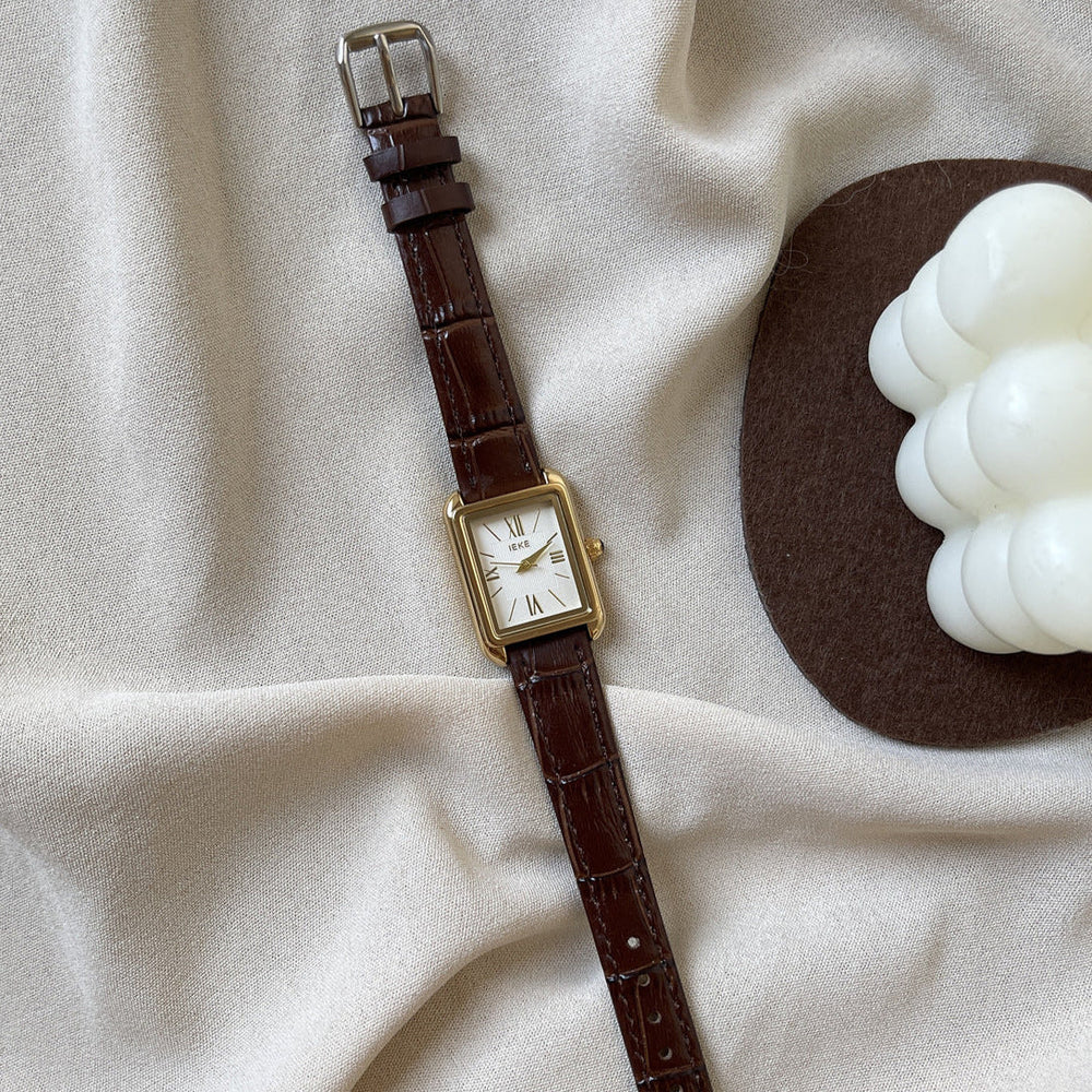 Damenarmbanduhr Quadratisch Lederband Römische Zahlen