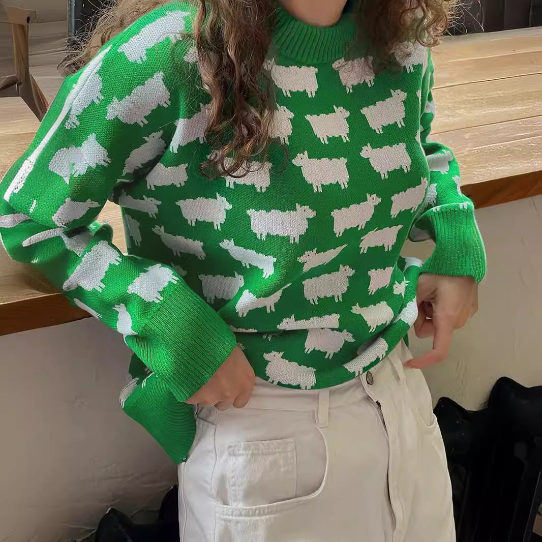 Damen Kuscheliger Strickpullover mit Schafmuster Fudus