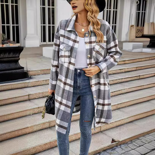 Damen Karierte Überhemdjacke Fudus