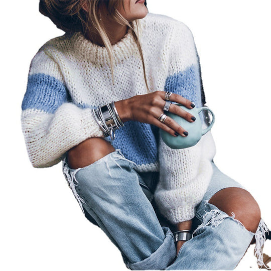 Damen Grobstrickpullover mit Blockstreifen Fudus