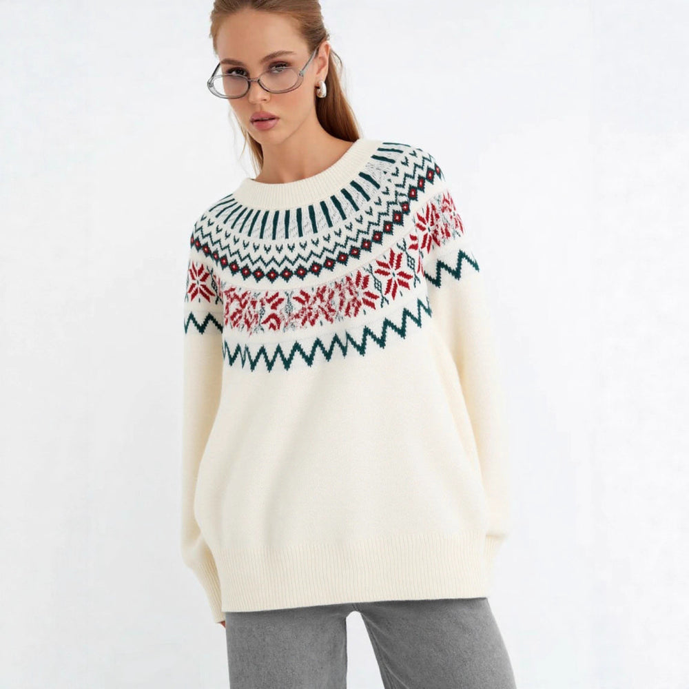 Damen Kuscheliger Pullover mit Weihnachtsmotiv und breitem Schnitt Fudus