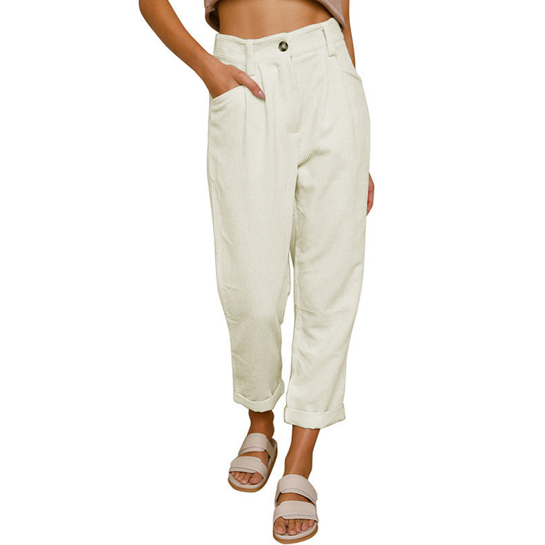Damen Hochtaillierte Chino-Hose mit Falten Fudus
