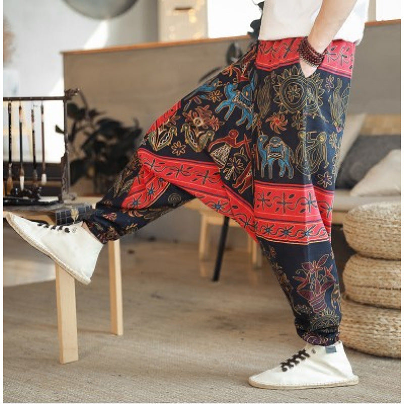 Damen Haremshose mit buntem Tribal-Muster Fudus