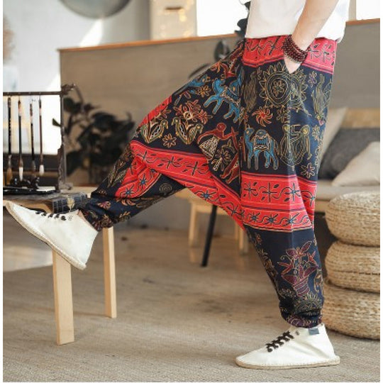 Damen Haremshose mit buntem Tribal-Muster Fudus