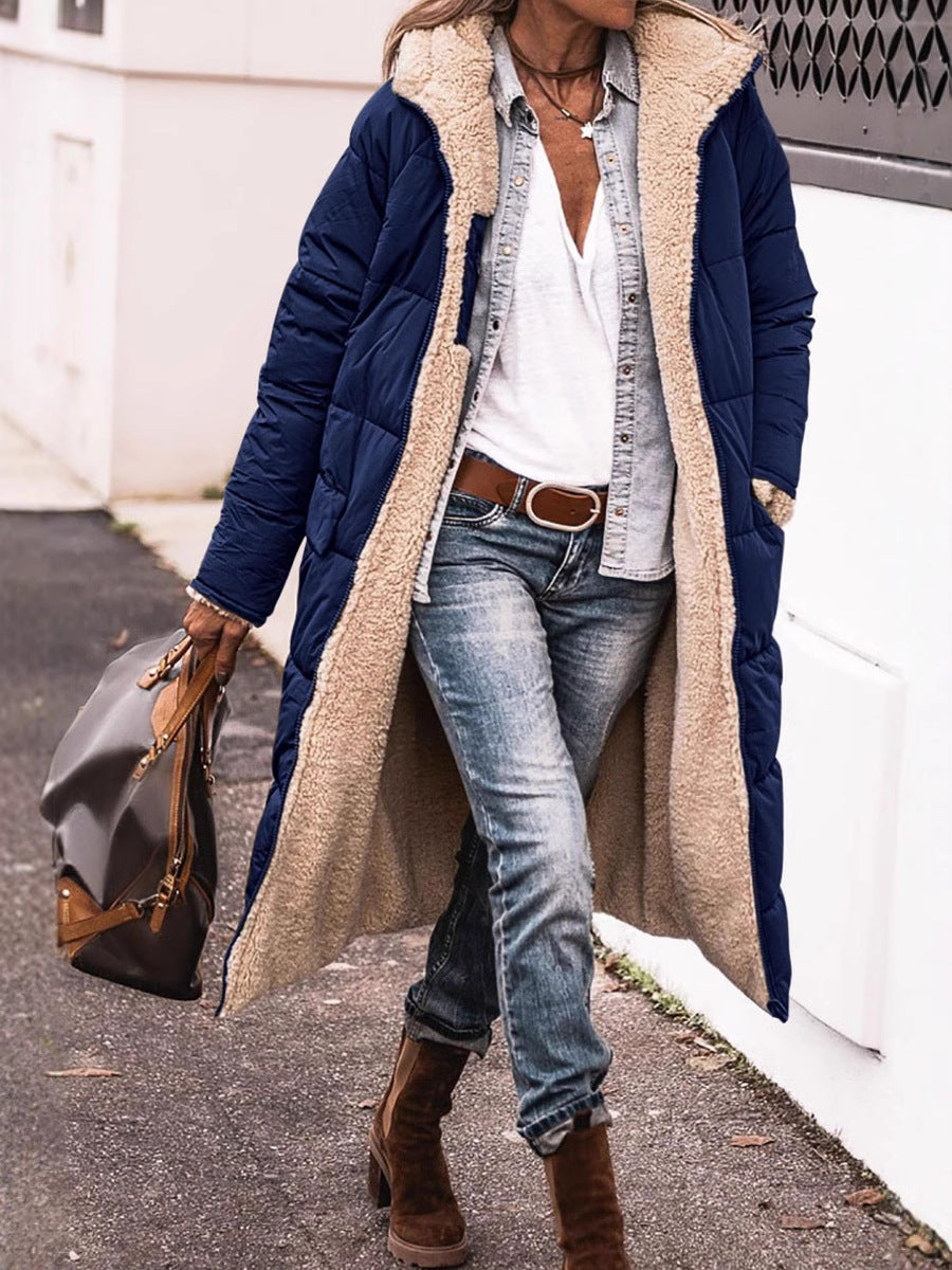 Damen Langer gesteppter Wintermantel mit kuscheligem Innenfutter Fudus