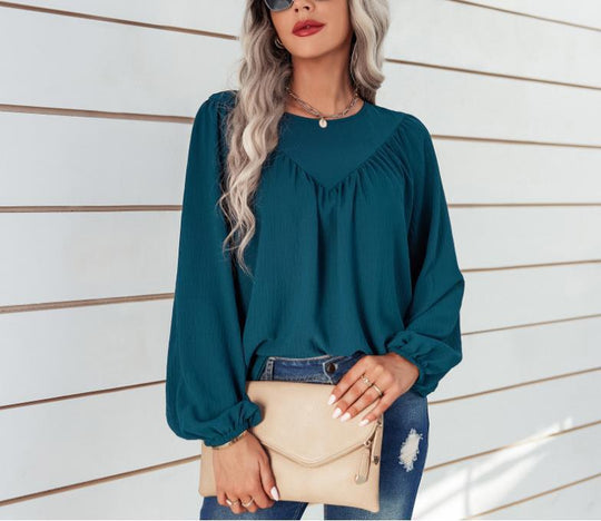 Damen lässige Bluse mit Ballonärmeln und feiner Struktur Fudus