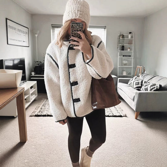 Damen kuschelige Fleecejacke mit praktischen Taschen und hohem Kragen Fudus