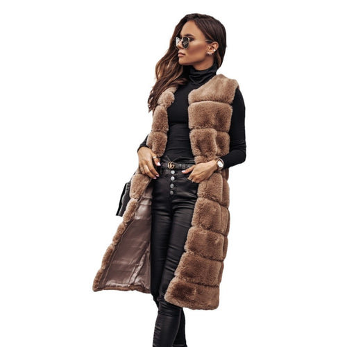 Damen Langhaar-Weste mit elegantem Kunstfell Fudus