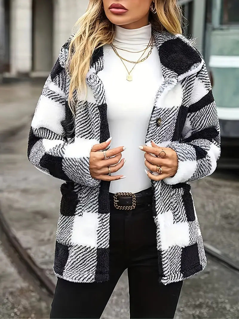 Damen Kuschelige Karofleecejacke im Casual-Stil Fudus