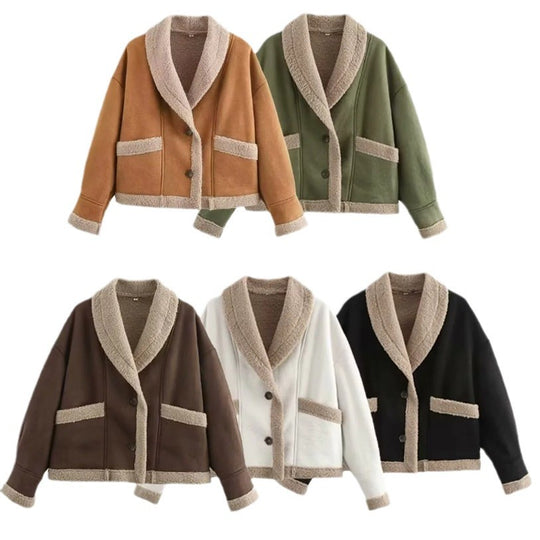 Damen kuschelige Oversized-Jacke mit Teddy-Futter Fudus