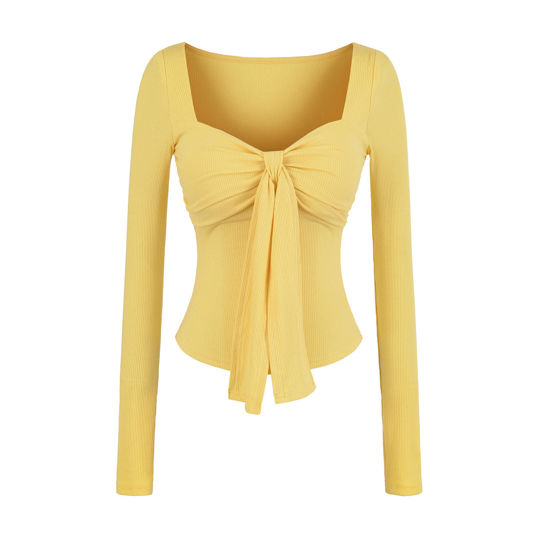 Damen langärmliges Oberteil mit dekorativem Knoten Fudus