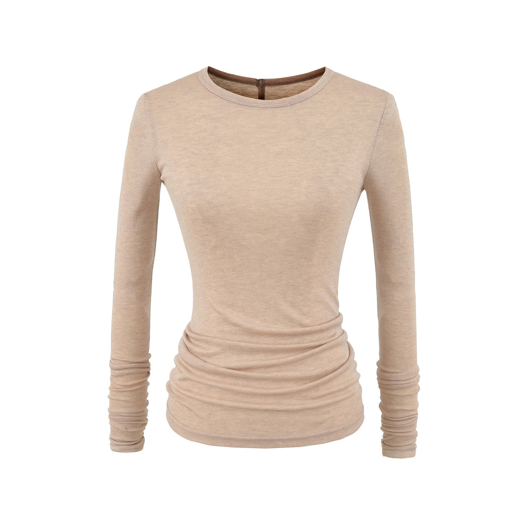 Damen langärmliges Basictop mit raffinierten Rüschendetails Fudus