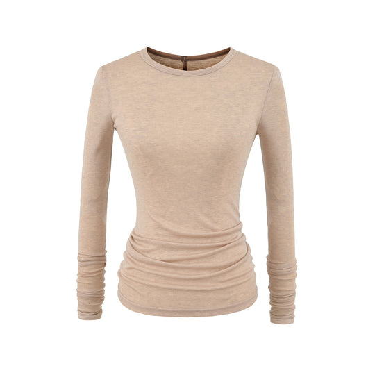 Damen langärmliges Basictop mit raffinierten Rüschendetails Fudus