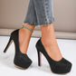 Damen High-Heel Pumps mit funkelndem Glitzer und bequemer Plateau-Sohle
