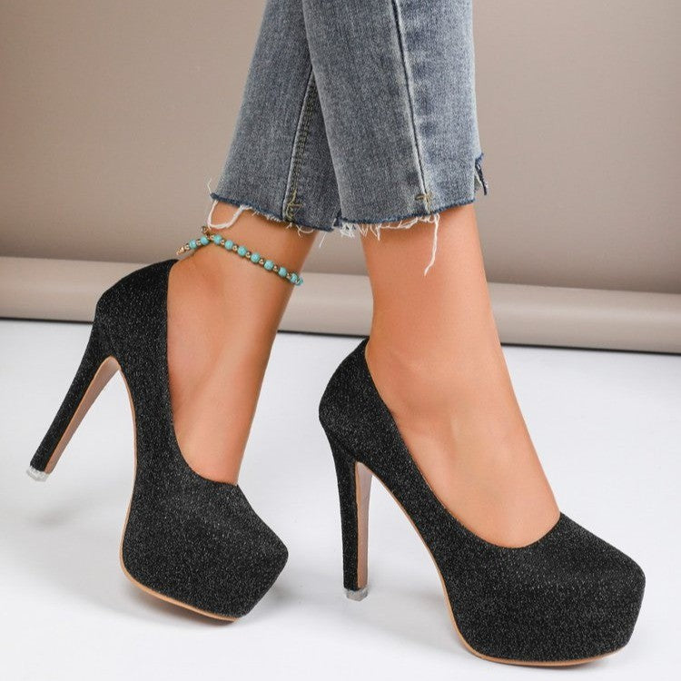 Damen High-Heel Pumps mit funkelndem Glitzer und bequemer Plateau-Sohle