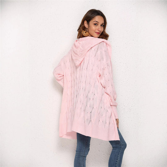 Damen Grobstrick-Kapuzenmantel Fudus