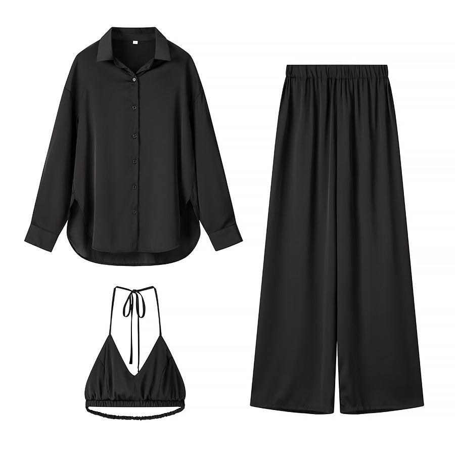 Damen glamouröses 3-teiliges Set mit Shorts, Bluse und Top Fudus