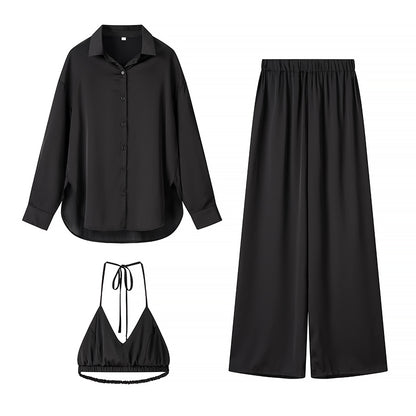 Damen glamouröses 3-teiliges Set mit Shorts, Bluse und Top Fudus