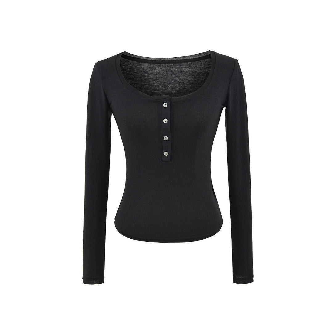 Damen Langarmshirt mit Knopfleiste und weichem Baumwollmix Fudus