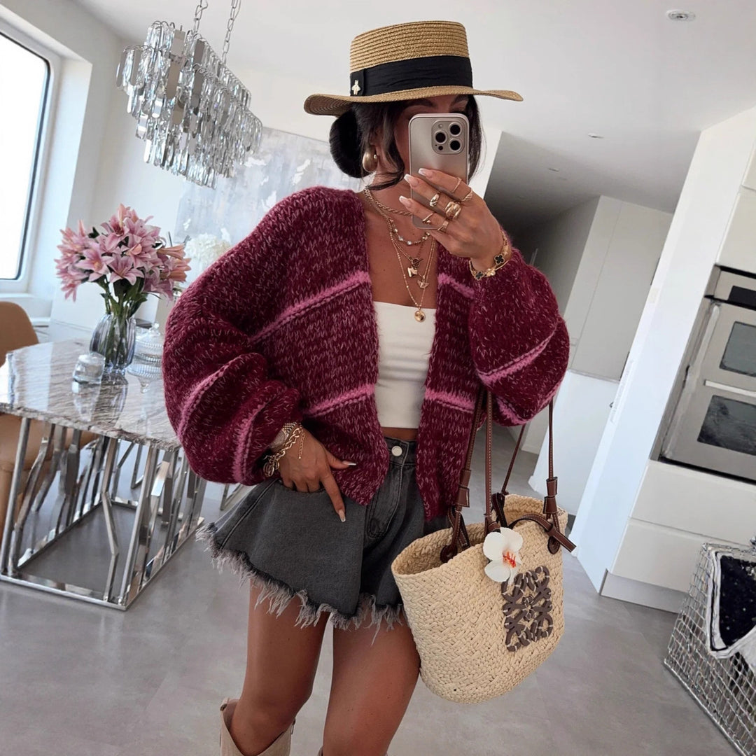 Damen Grobstrickjacke mit lässigem Schnitt und modischem Streifenmuster Fudus