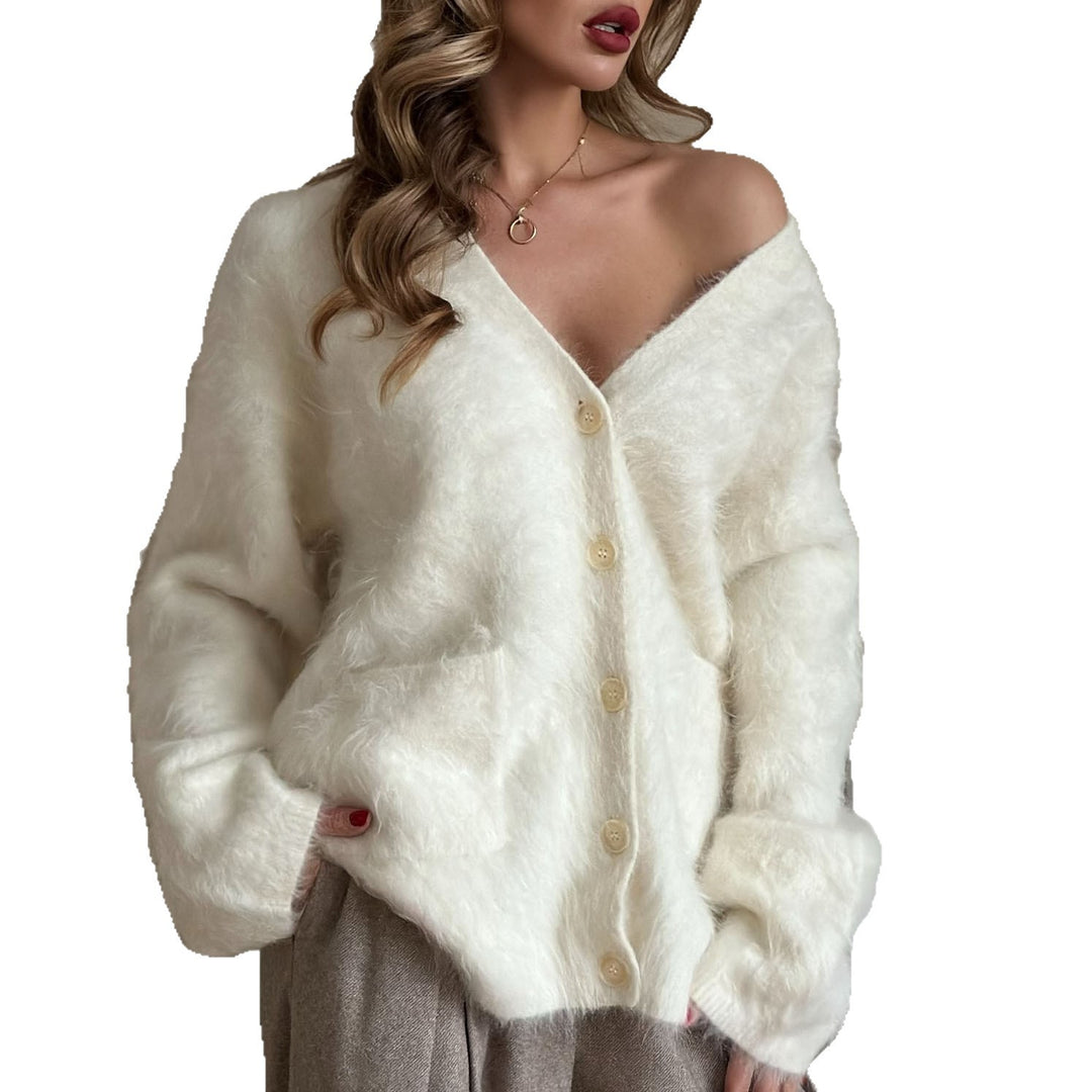 Damen kuschelige Strickjacke mit oversize Schnitt und Knopfleiste Fudus