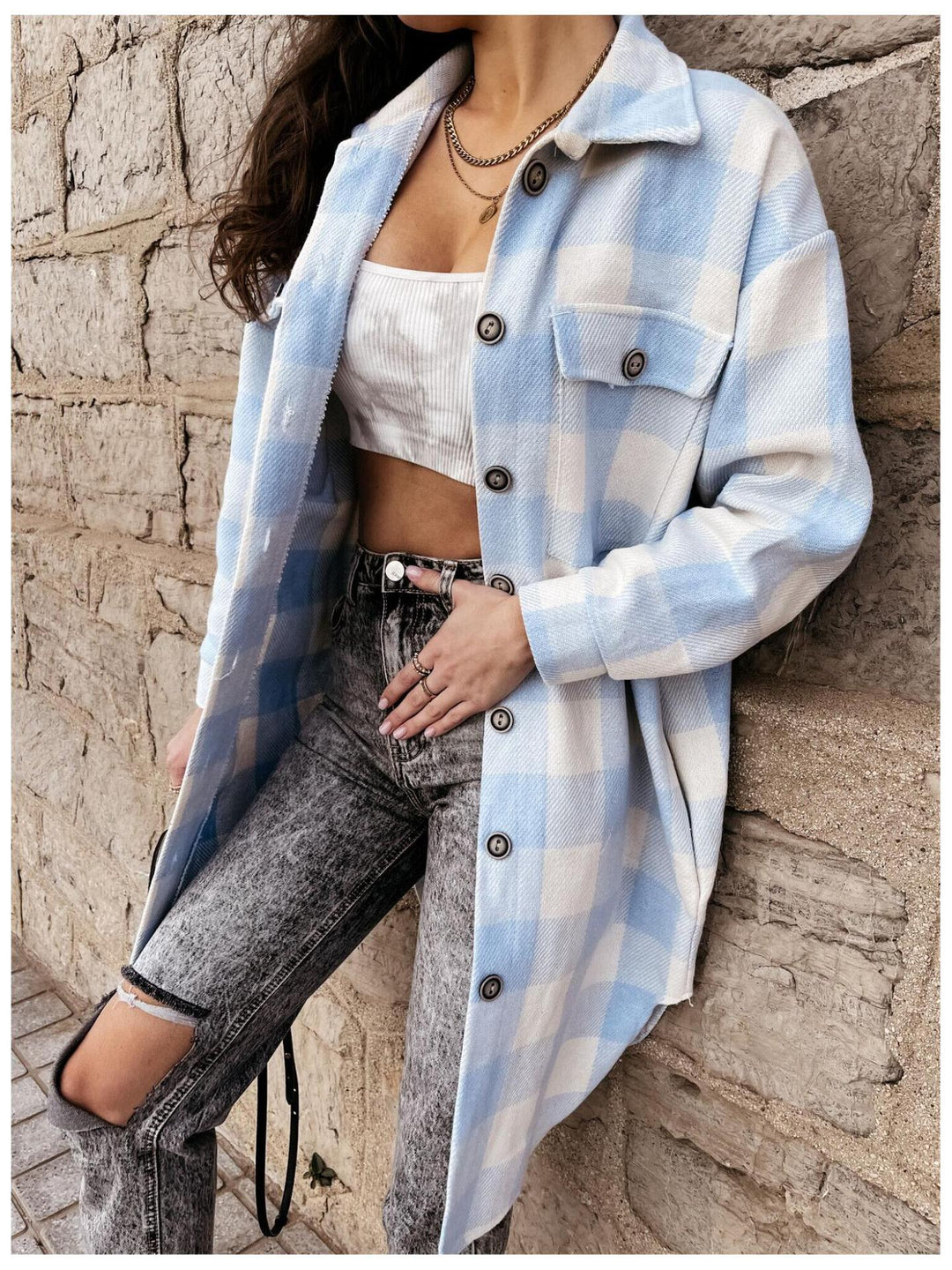 Damen Langarm-Hemdjacke im karierten Design Fudus