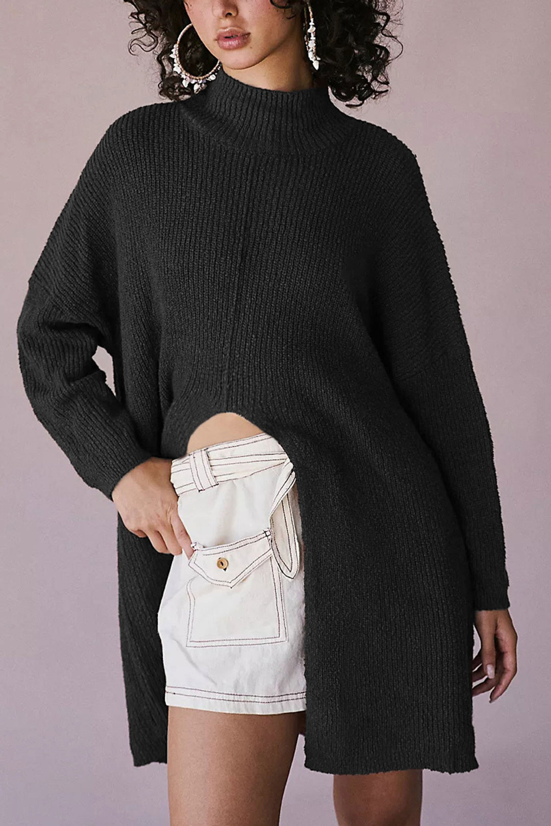 Damen Grobstrickpullover mit seitlichem Schlitz Fudus