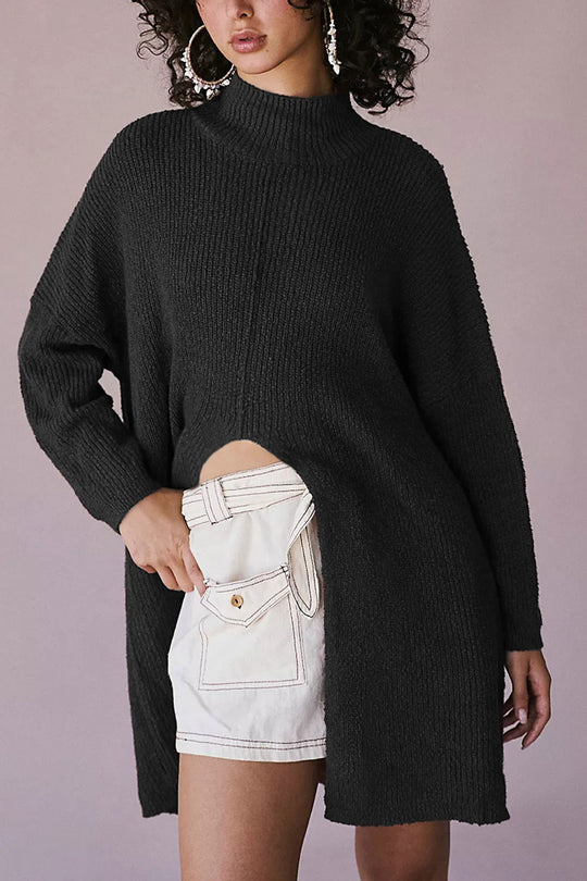 Damen Grobstrickpullover mit seitlichem Schlitz Fudus