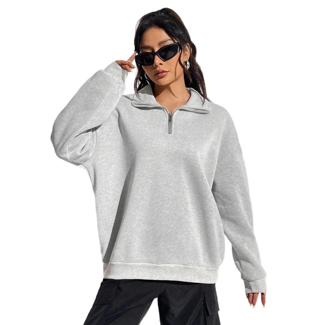 Damen Kapuzensweatshirt mit halbem Reißverschluss und bequemen Taschen Fudus