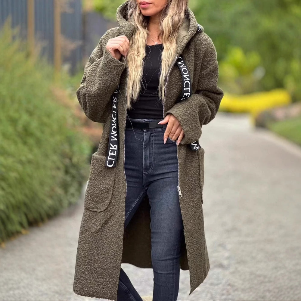 Damen Kuschelige Langjacke mit Kapuze und praktischen Taschen Fudus