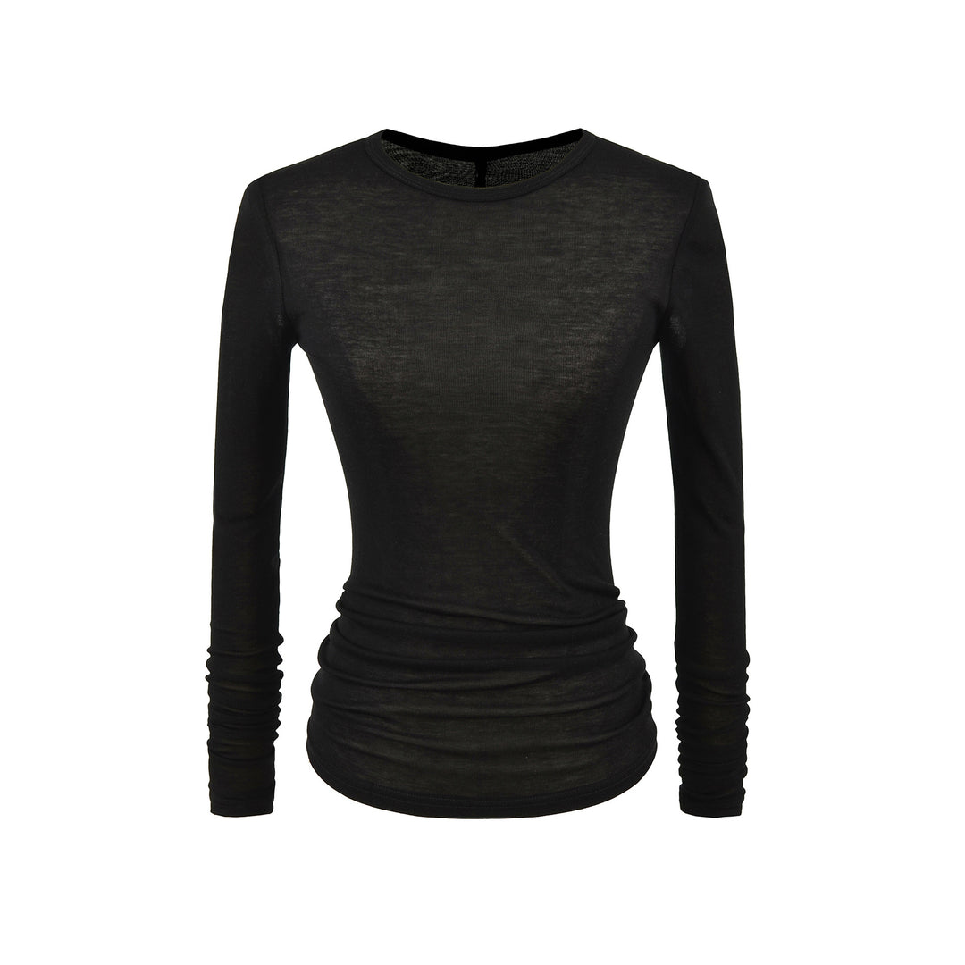 Damen langärmliges Basictop mit raffinierten Rüschendetails Fudus