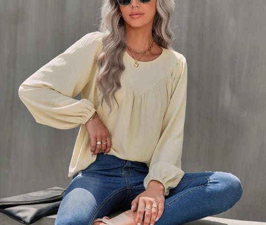 Damen lässige Bluse mit Ballonärmeln und feiner Struktur Fudus