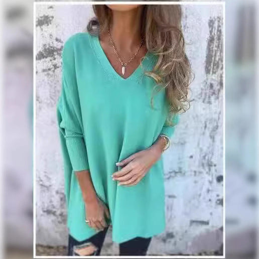 Damen V-Ausschnitt Oversized Pullover Fudus