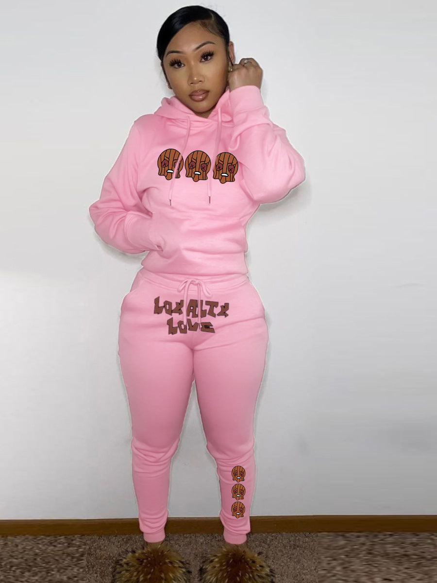 Damen Hoodie und Jogginghose Set mit kreativem Weihnachtsmotiv und bequemen Schnitt Fudus