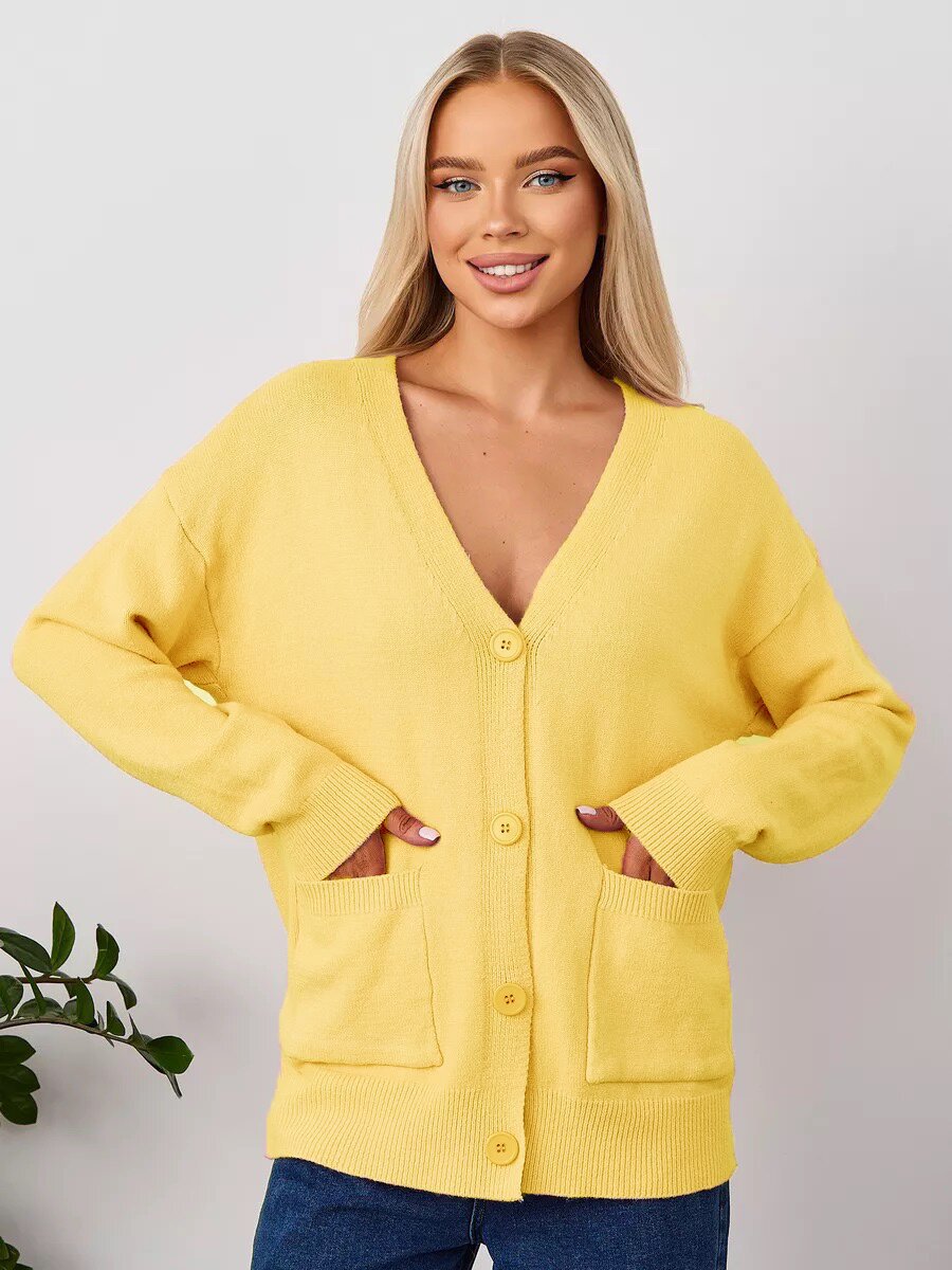 Damen Kuscheliger Cardigan mit V-Ausschnitt und praktischen Taschen Fudus