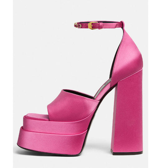 Damen High-Platform Open-Toe Sandalen mit Verziertem Knöchelriemen