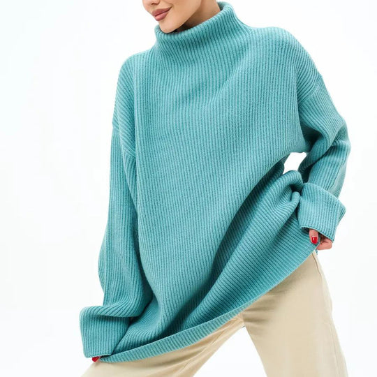 Damen Grobstrick Pullover mit hohem Rollkragen und lässigem Schnitt Fudus