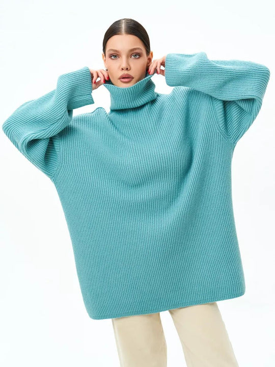 Damen Grobstrick Pullover mit hohem Rollkragen und lässigem Schnitt Fudus