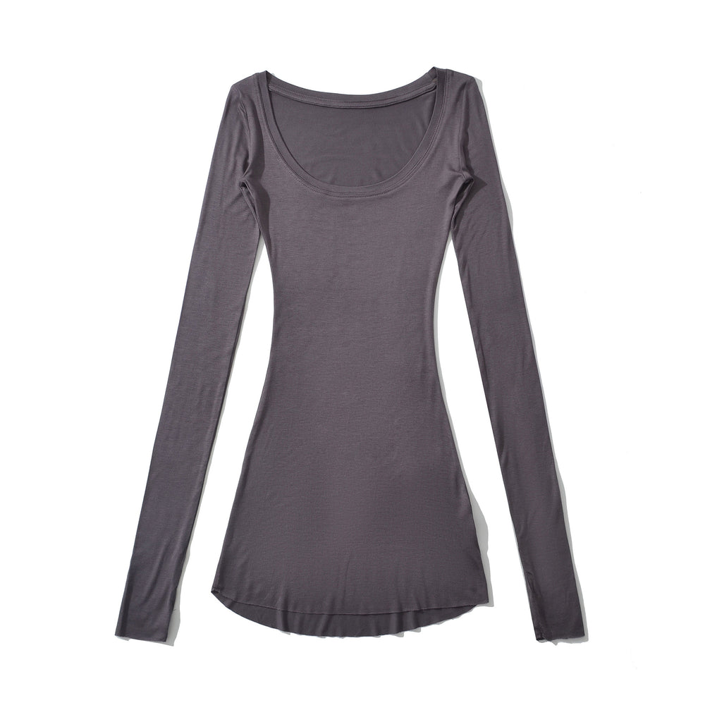 Damen langärmliges Basic-Oberteil mit rundem Ausschnitt Fudus