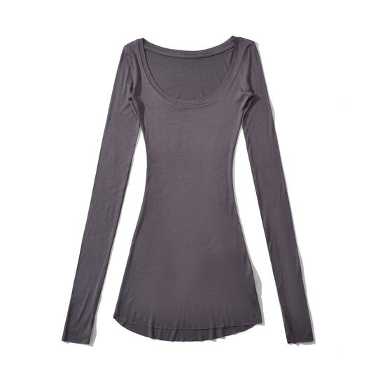 Damen langärmliges Basic-Oberteil mit rundem Ausschnitt Fudus