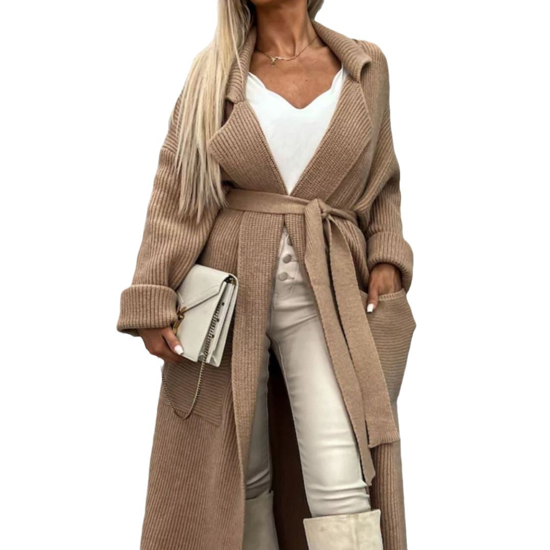 Damen Kuscheliger Strickmantel mit Gürtel und praktischen Taschen Fudus