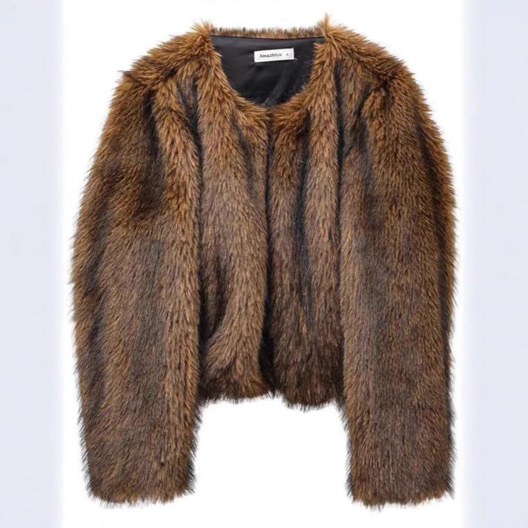 Damen Kurze Kunstfelljacke mit elegantem Design und weichem Innenfutter Fudus