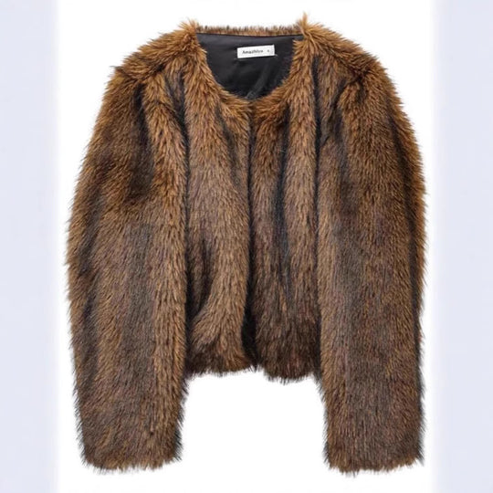 Damen Kurze Kunstfelljacke mit elegantem Design und weichem Innenfutter Fudus