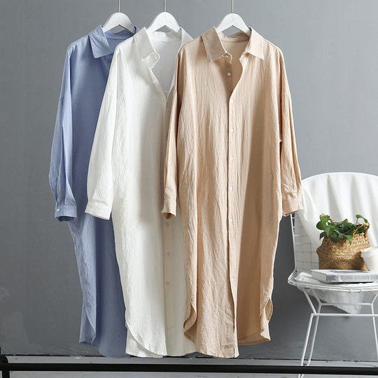 Damen Langarm-Hemdkleid mit klassischen Knopfdetails und überschnittenen Ärmeln Fudus