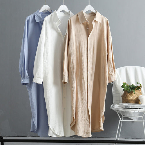 Damen Langarm-Hemdkleid mit klassischen Knopfdetails und überschnittenen Ärmeln Fudus